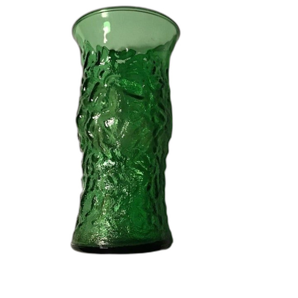 Vintage E.O. Brody Co. Cleveland Ohio Avocado Green Crinkle Glass Vase 9.5" Tall - Picture 2 of 4